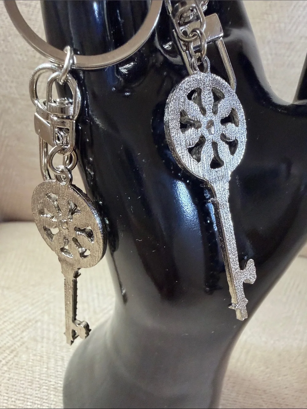 Rhinestone Key Charm Keychain - Silver Crystal Key Design (2)